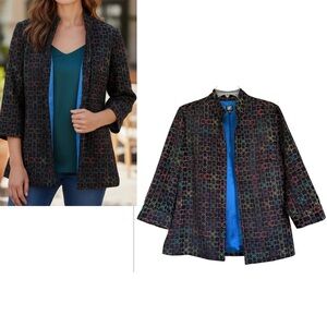 Gump’s San Francisco Multicolor Woven Open Front Blazer Jacket Size Small Y2K